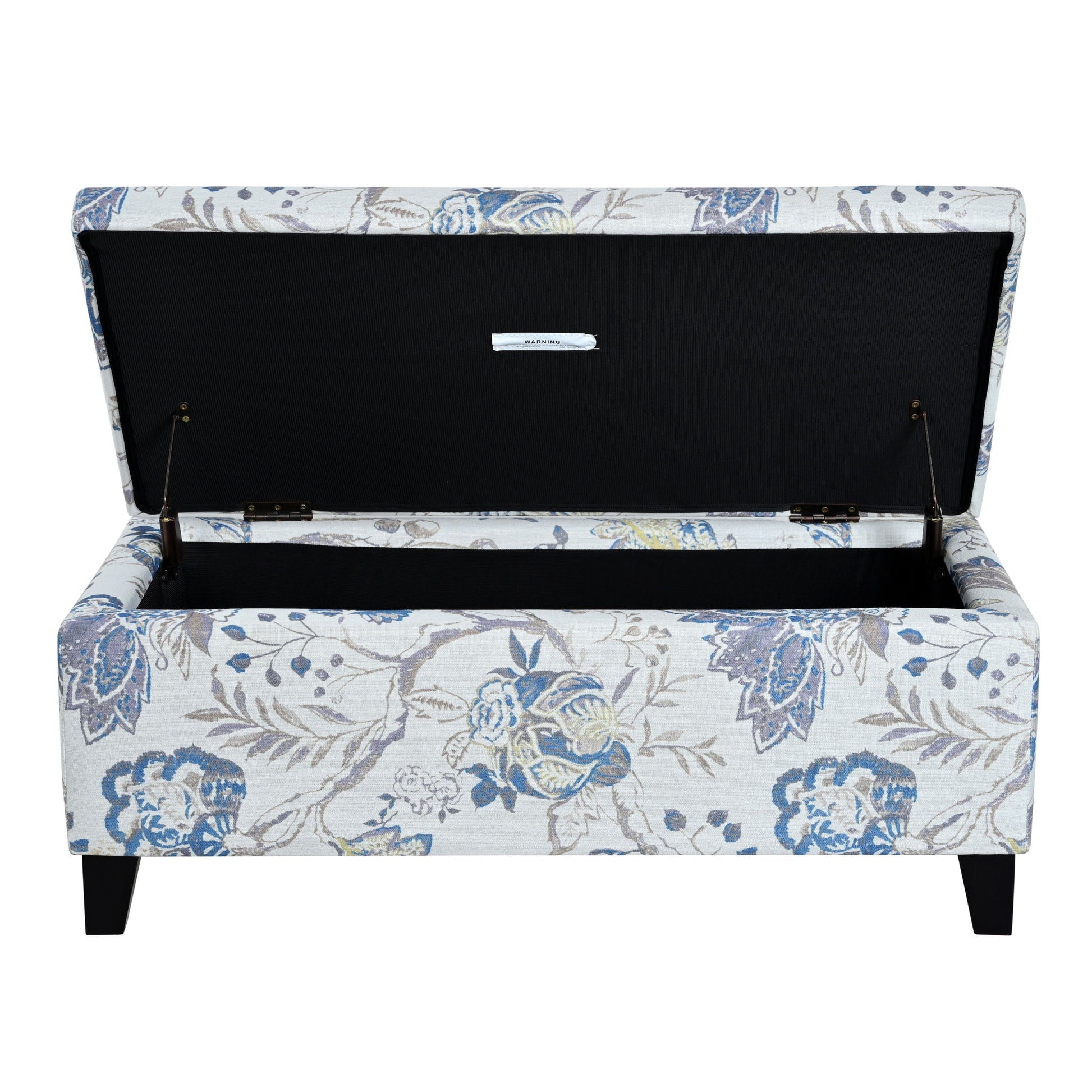 Luxury Storage Ottoman With Floral Patterned Fabric, Soft Close Hinges, Functional Footrest & Seat - Blue Flower / Blue Multi Noble House