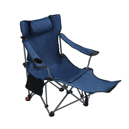 Outdoor Camping Chairs Folding Portable Adjustable Reclining Chair With Side Pockets & Cup Holder - Dark Blue Home Essentials