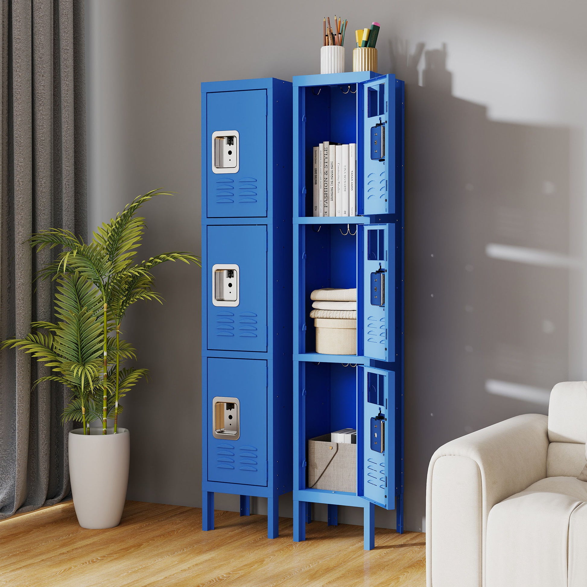 Lockers For Employees With 3 Door Storage Locker Durable For Gym, School, Office - Blue Home Essentials