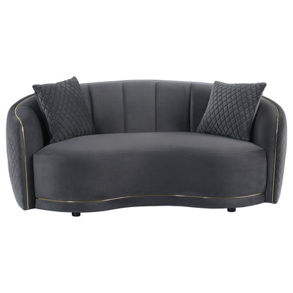 Brookside - Velvet Upholstered Curved Loveseat - Dark Gray