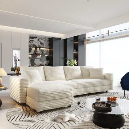 Plush Corduroy 4 Seat Sofa With Soft Pillows And Movable Ottoman - Snoozhouse