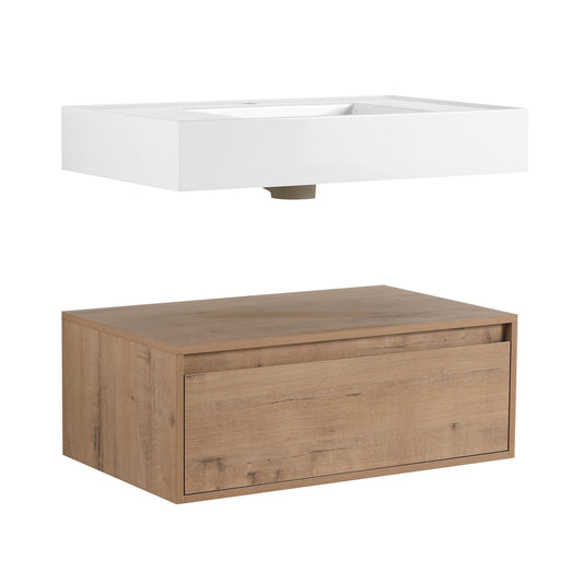 Wall Mounted Bathroom Vanity With Resin Sink And Soft Close Drawer In Imitative - Imitative Oak Home Essentials
