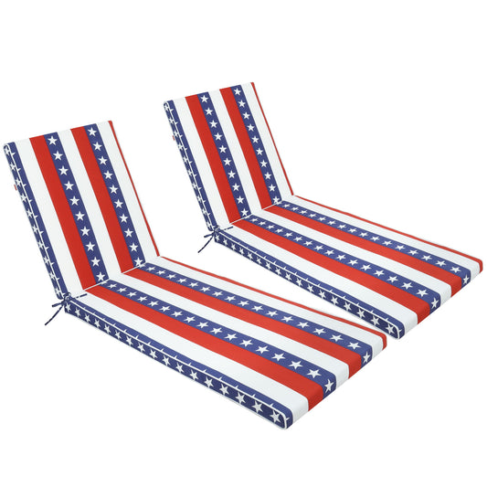 2 Piece Outdoor Chaise Lounge Cushion Set, Replacement Cushions For Patio Furniture, Flag - Red Striped Home Essentials