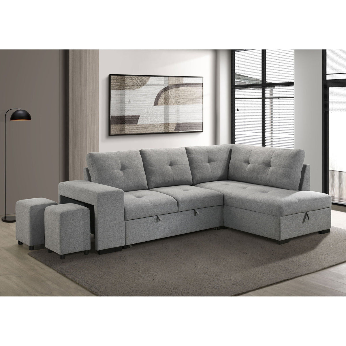 Atkinson - Sleeper Sectional Sofa With Lift Top Chaise - Gray Furniture Max