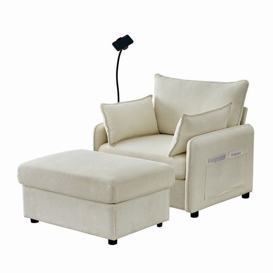 Comfy Corduroy Oversized Chaise Lounge Chair With Ottoman And Storage Home Essentials