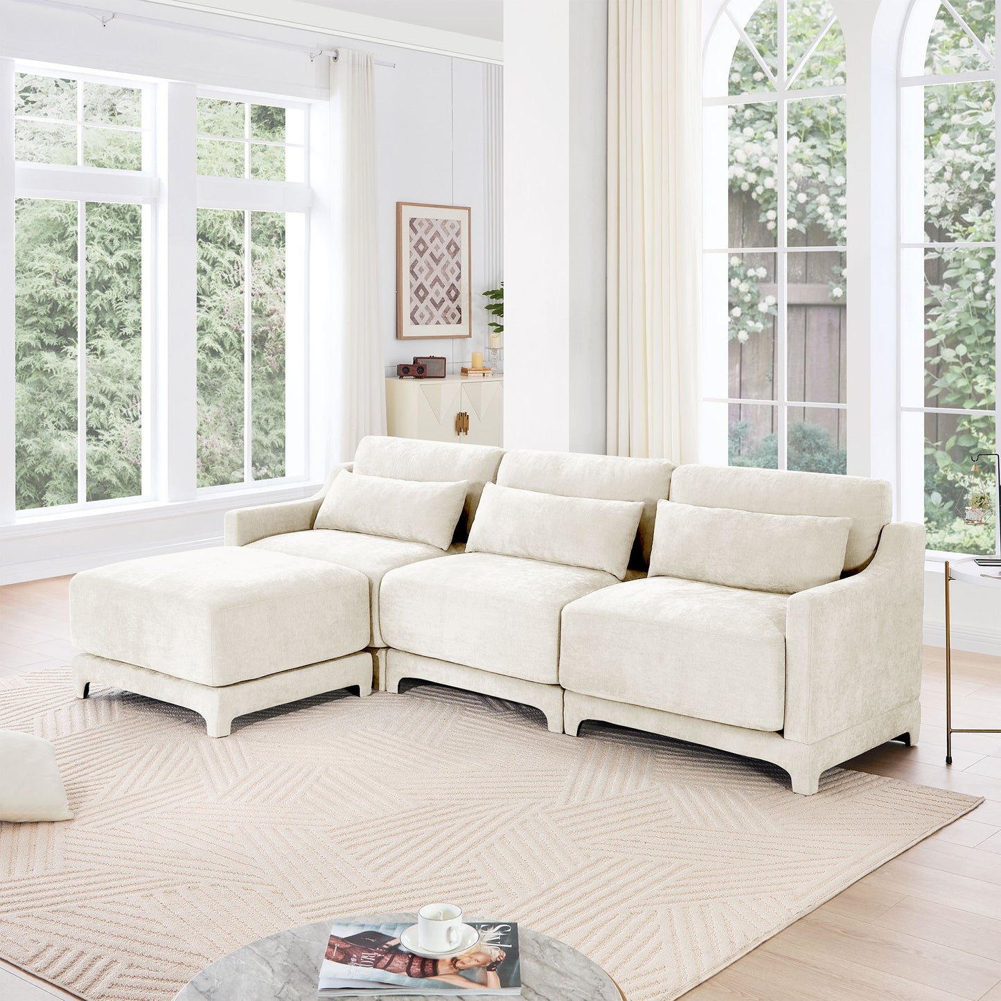 Stylish Sofa With Ottoman And Lumbar Pillows, Ergonomic Design Home Essentials