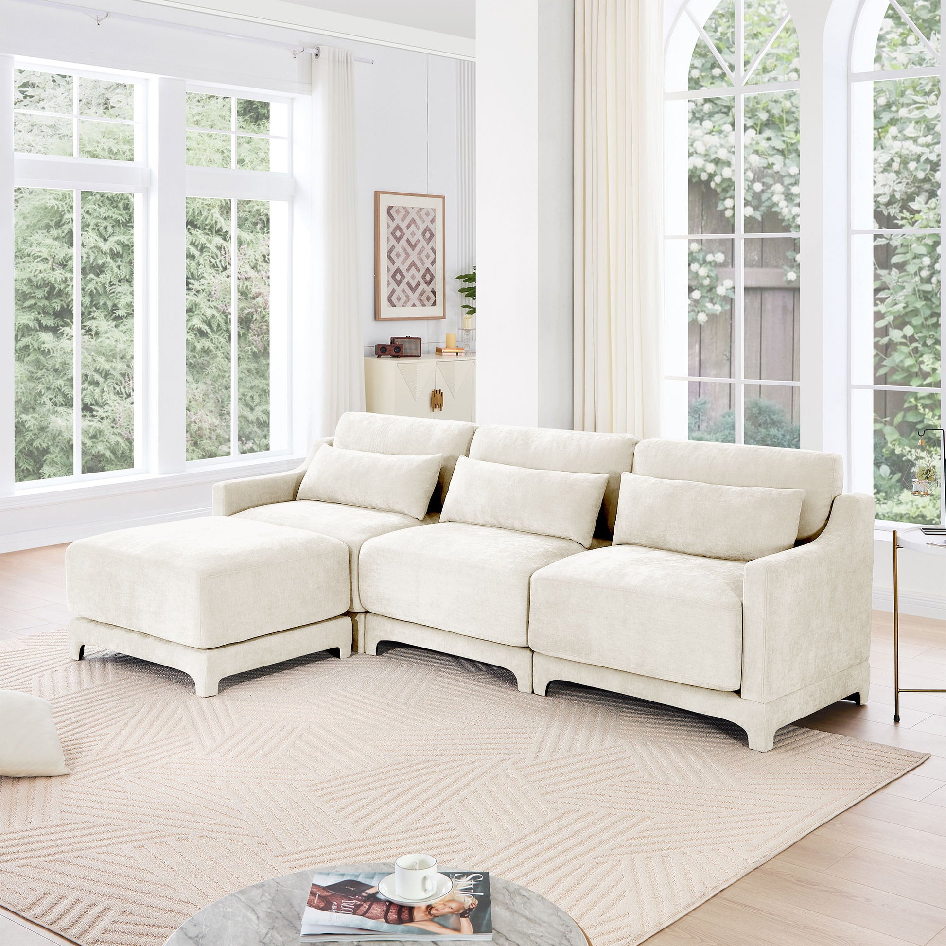 Stylish Sofa With Ottoman And Lumbar Pillows, Ergonomic Design Home Essentials