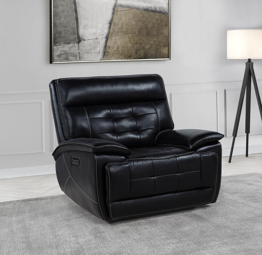 Hewitt - Leather Upholstered Dual Power Recliner Chair - Black Coaster Fine Furniture