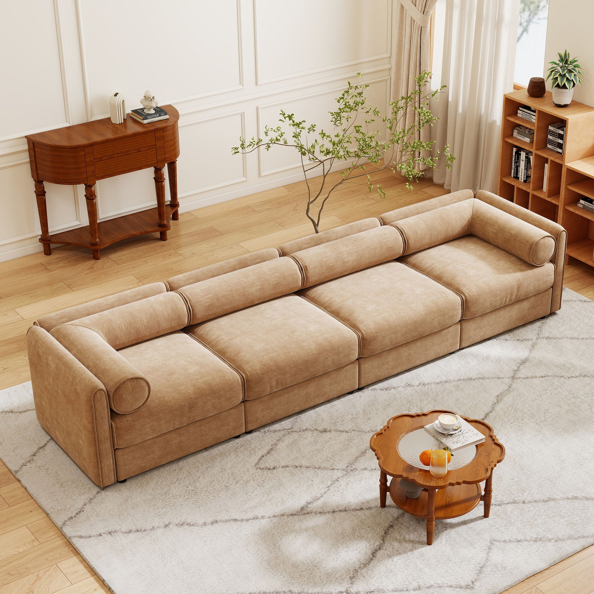 Stylish Chenille Sofa With Storage Seat And Cylindrical Backrest Home Essentials