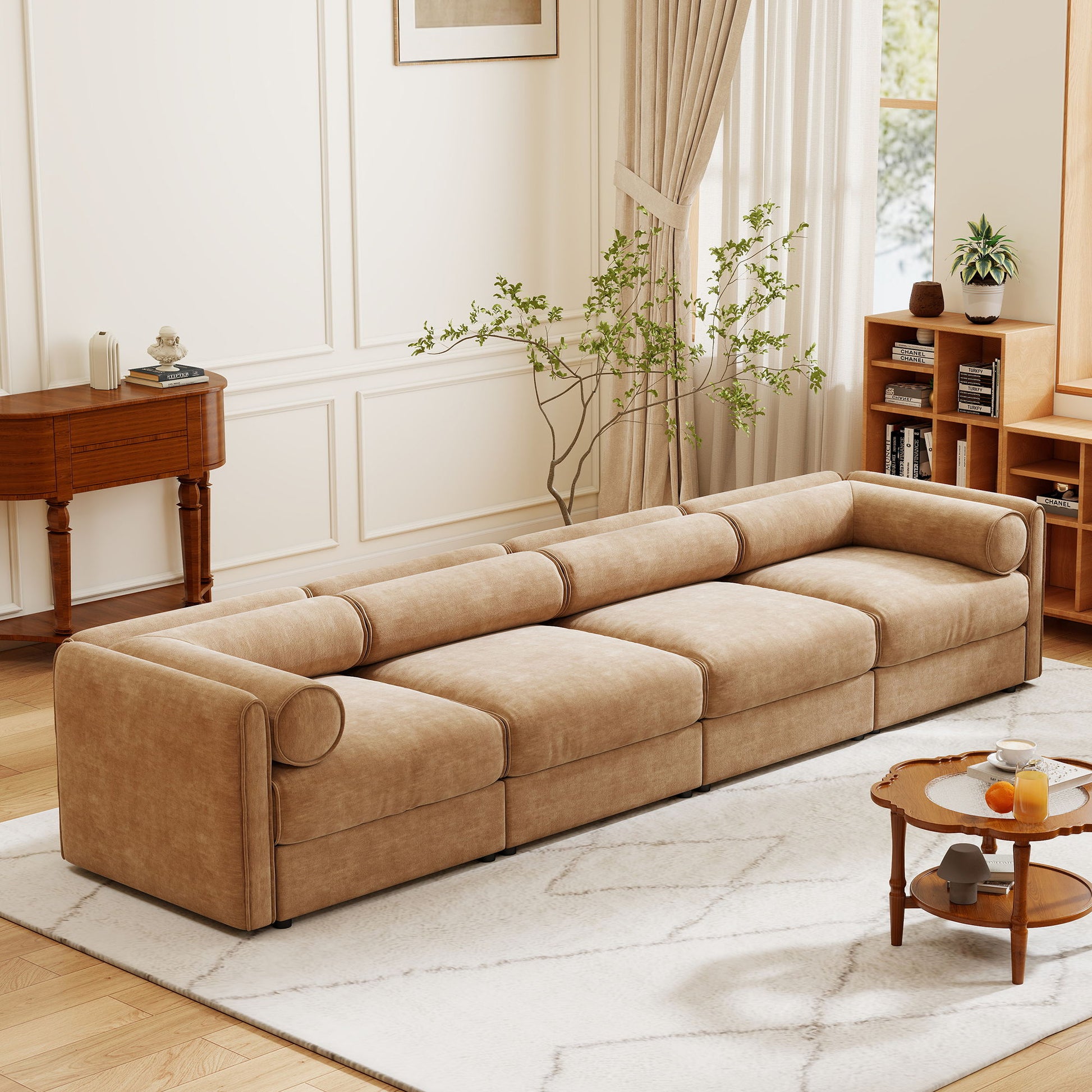 Stylish Chenille Sofa With Storage Seat And Cylindrical Backrest Home Essentials