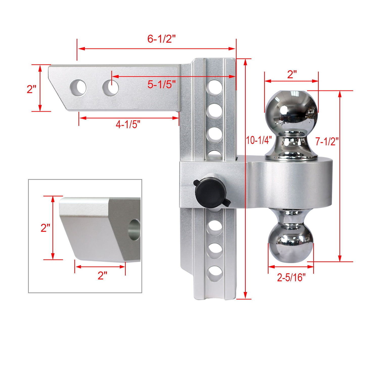 Alu - Adjustable Trailer Drop Hitch 2" Receiver 8" Adjustable - Silver Daily Nest