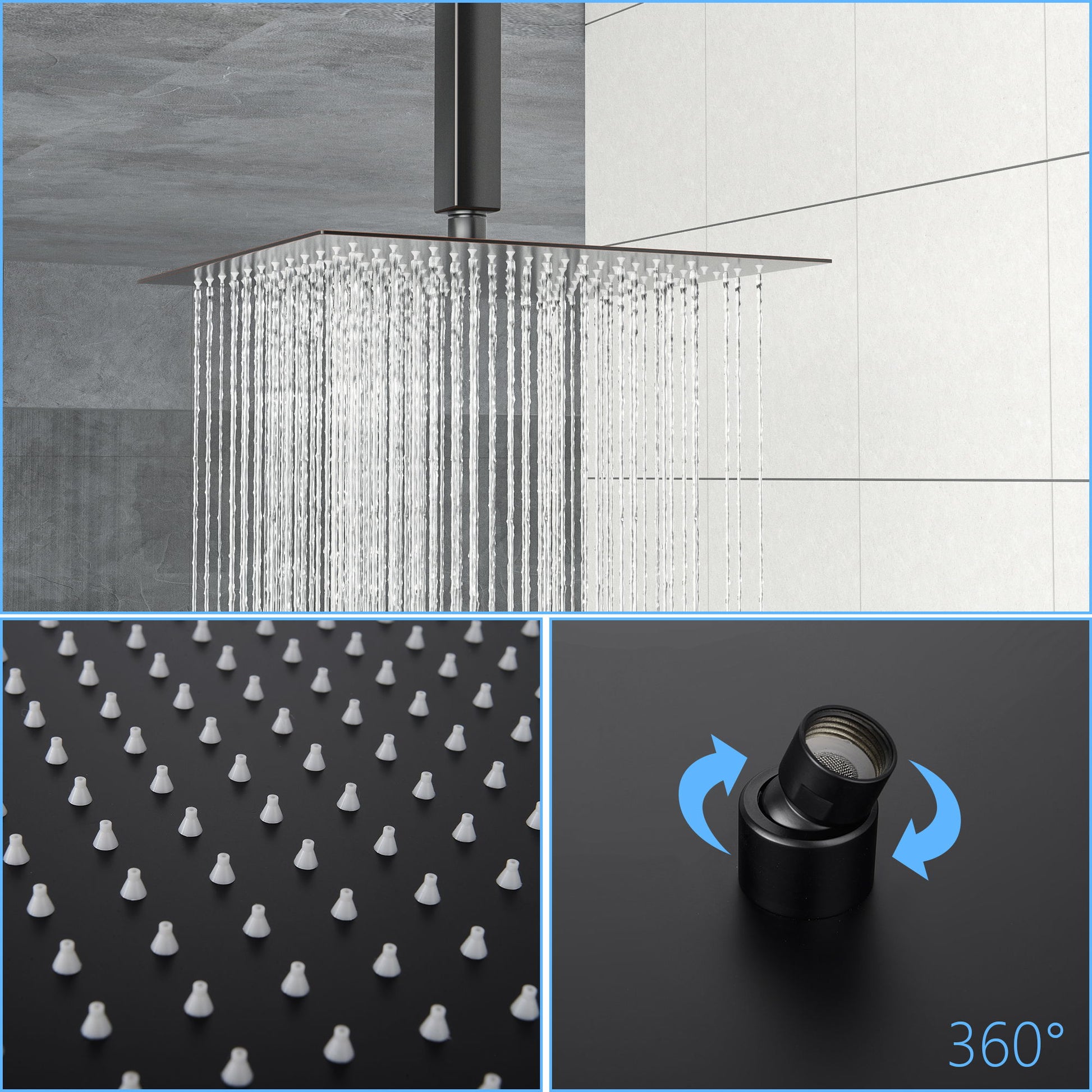 10" Square Rainfall Shower Head With Silicone Nozzle - Oil-Rubbed Bronze Daily Nest