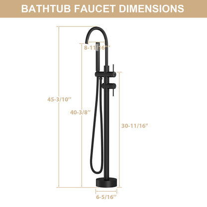 Freestanding Bathtub Faucet Floor Mount Tub Filler With Swivel Gooseneck Spout And Cylinder Handheld Daily Nest