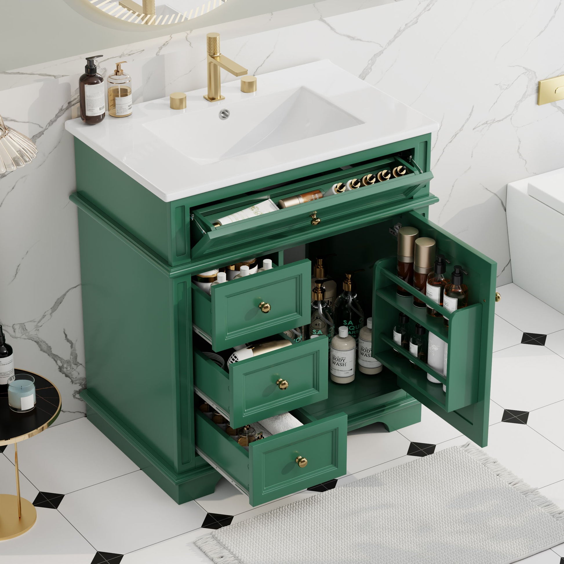 Freestanding Bathroom Vanity With Sink, Soft Closing Door, Tip Out Drawer Noble House