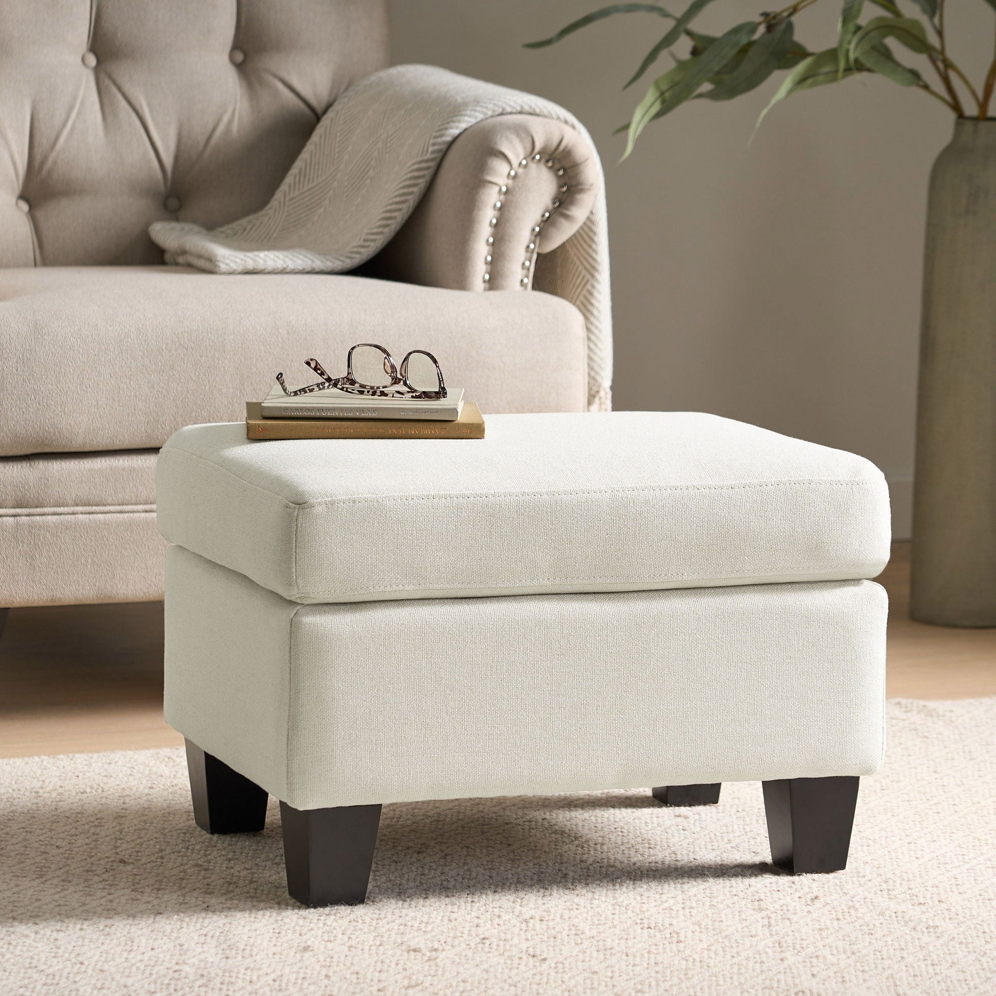 Springfield - Ottoman Contemporary Design Fabric Birch Wood Legs - Beige Noble House