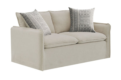 Upendo - Pattern Linen Loveseat With 2 Toss Pillows - Beige Acme