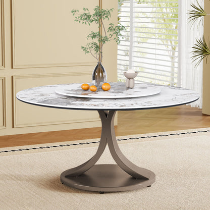Round Dining Table With 360° Rotating Lazy Susan Scratch & Heat - Dark Purple / White Home Essentials