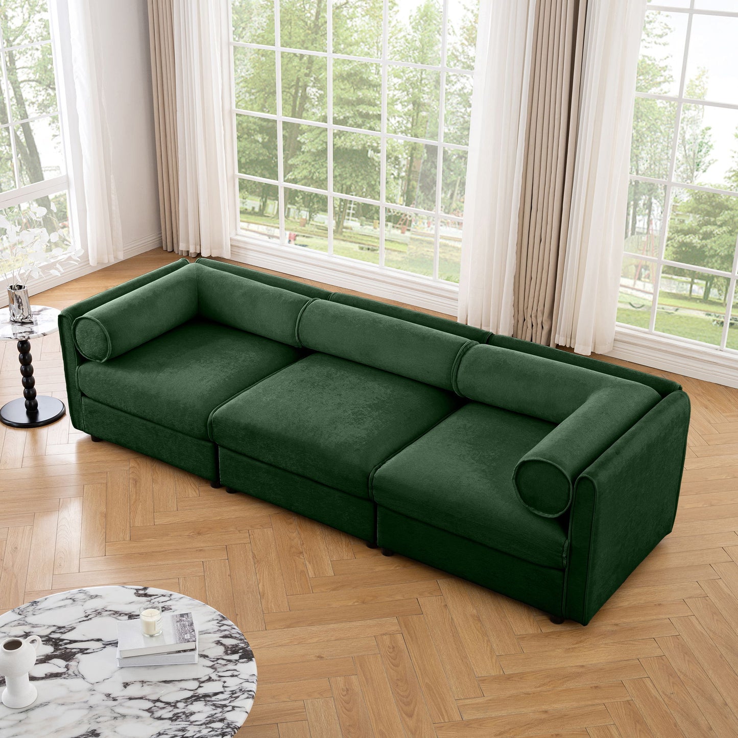 Stylish Chenille Sofa With Storage Seat And Cylindrical Backrest Home Essentials