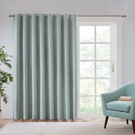 Maya - Printed Heathered Total Blackout Window Patio Panel - Aqua SunSmart