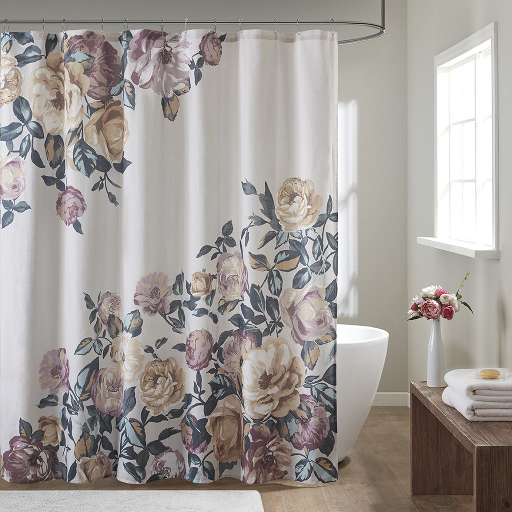 Charisma - Floral Printed Shower Curtain - Ivory