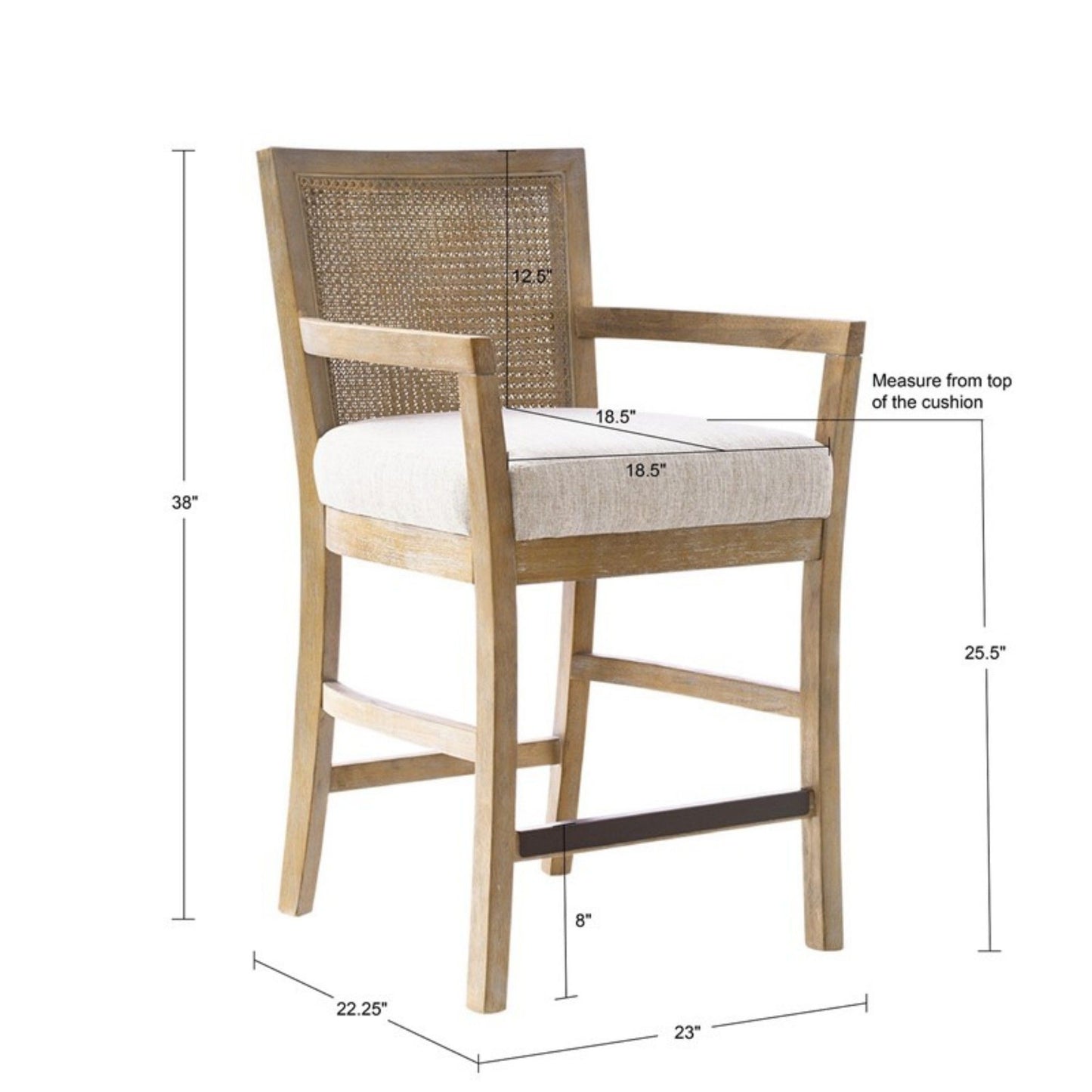 Cane Back Counter Stool With Upholstered Seat - Cream / Reclaimed Natural JLA
