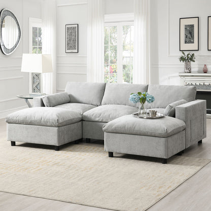 Modular Sectional With Storage Pockets, 5 Seat U Shaped Couch Set With Pillows, Free Combination Modern Cloud Sofa With 2 Movable Ottoman Luxe & Co.