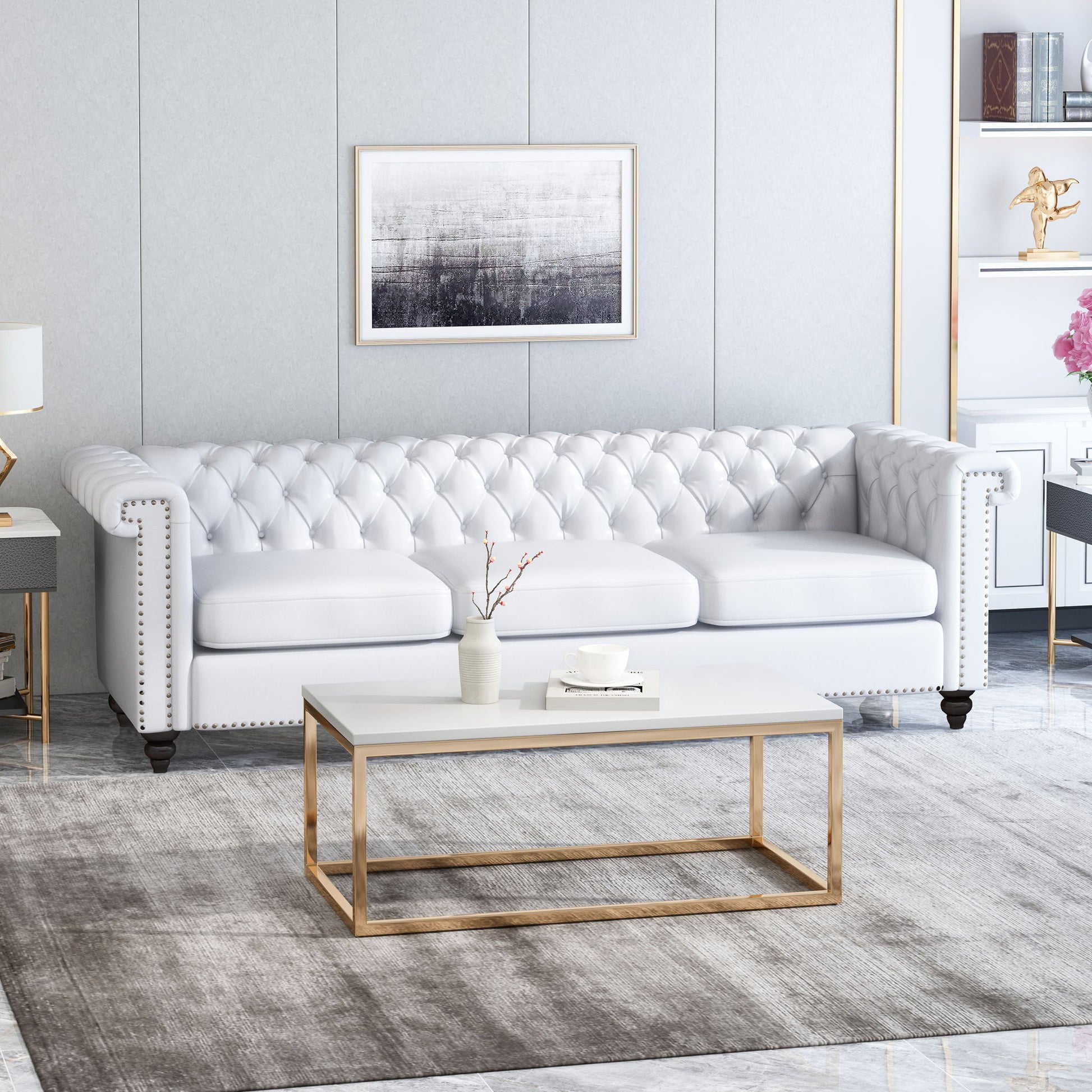 Chesterfield Style 3 Seater Sofa With Deep Button Tufting Noble House