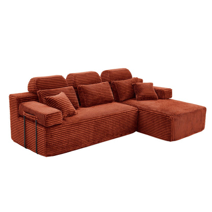 Sectional Sleeper Sofa & Storage Pockets, Modular Couch With Throw Pillows For Living Room Home Essentials