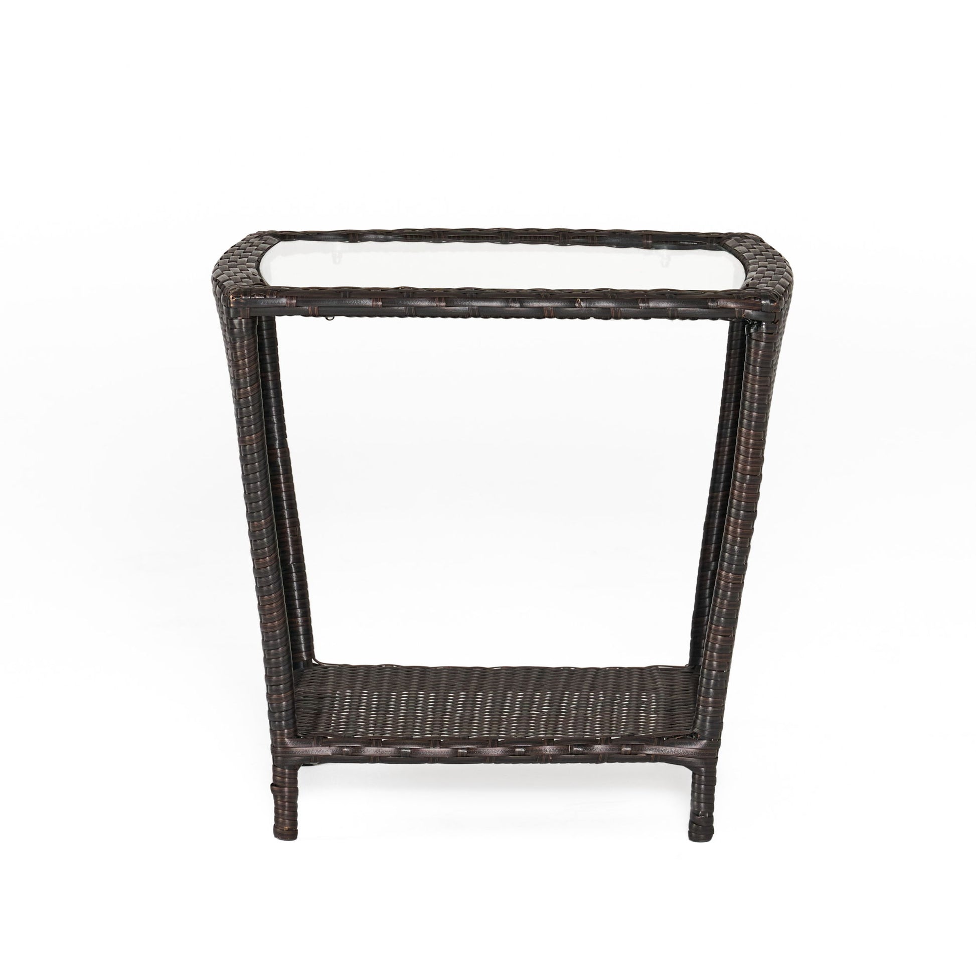 Trenton - Outdoor Side Table With Glass Top - Brown Rattan Noble House