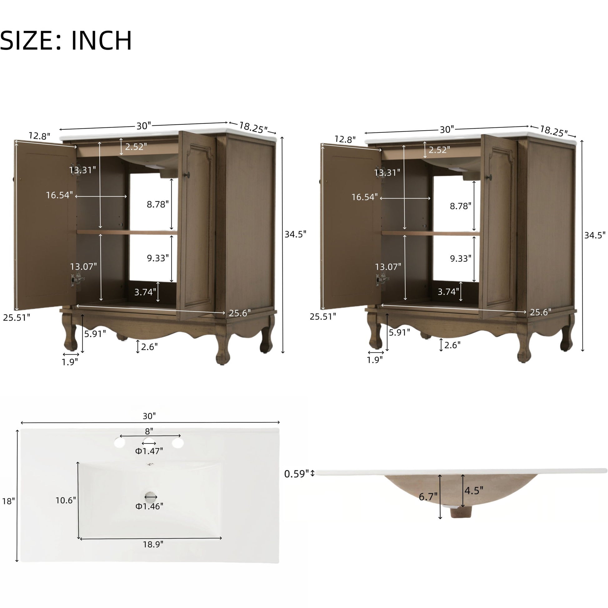 Vintage Double Sink Bathroom Vanity Set With Ceramic Sinks Noble House