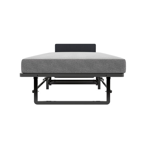 Modern Metal Folding Bed Frame With Foam Mattress, Easy Storage & Mobility - Black - Snoozhouse