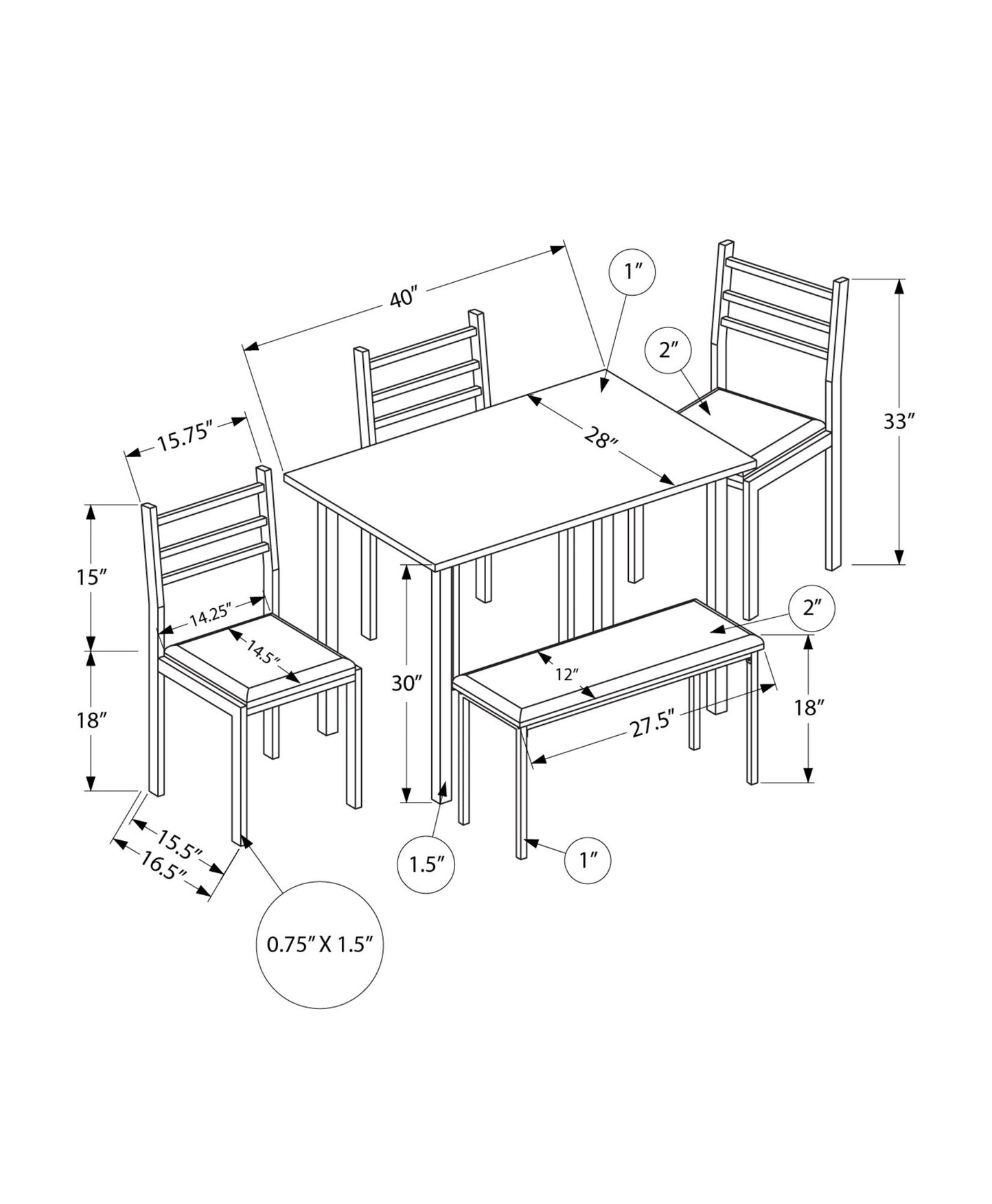 Dining Set, 5 Pieces Set, Rectangular, Small, Contemporary & Modern 8th Street