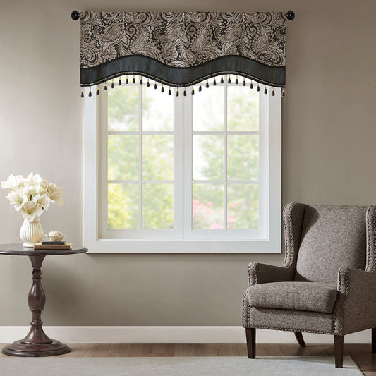 Aubrey - Window Rod Pocket Valance With Beads - Black