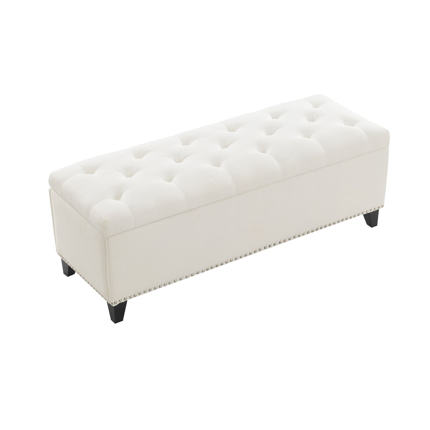 Button-Tufted Storage Ottoman With Safety Close Hinge Home Essentials