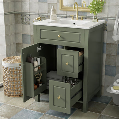 Elegant Bathroom Vanity With Ceramic Sink, Soft Close Doors And Drawers, Double Storage Racks Hearth and Haven