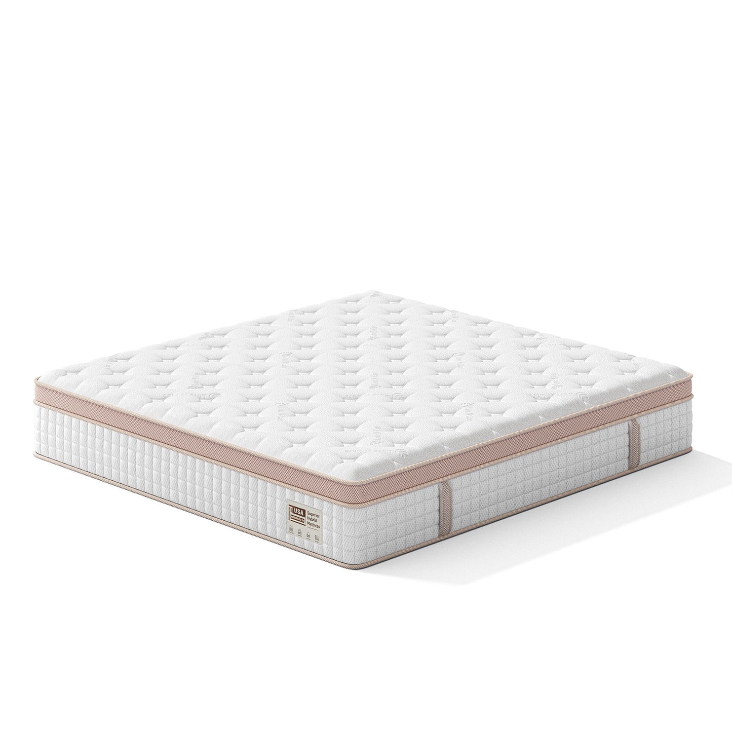 12" King Size Firm Hybrid Mattress, Gel Memory Foam & Pocket Springs, Pressure Relief, Motion Isolation, Ergonomic Bed - White Somnus Mattress USA