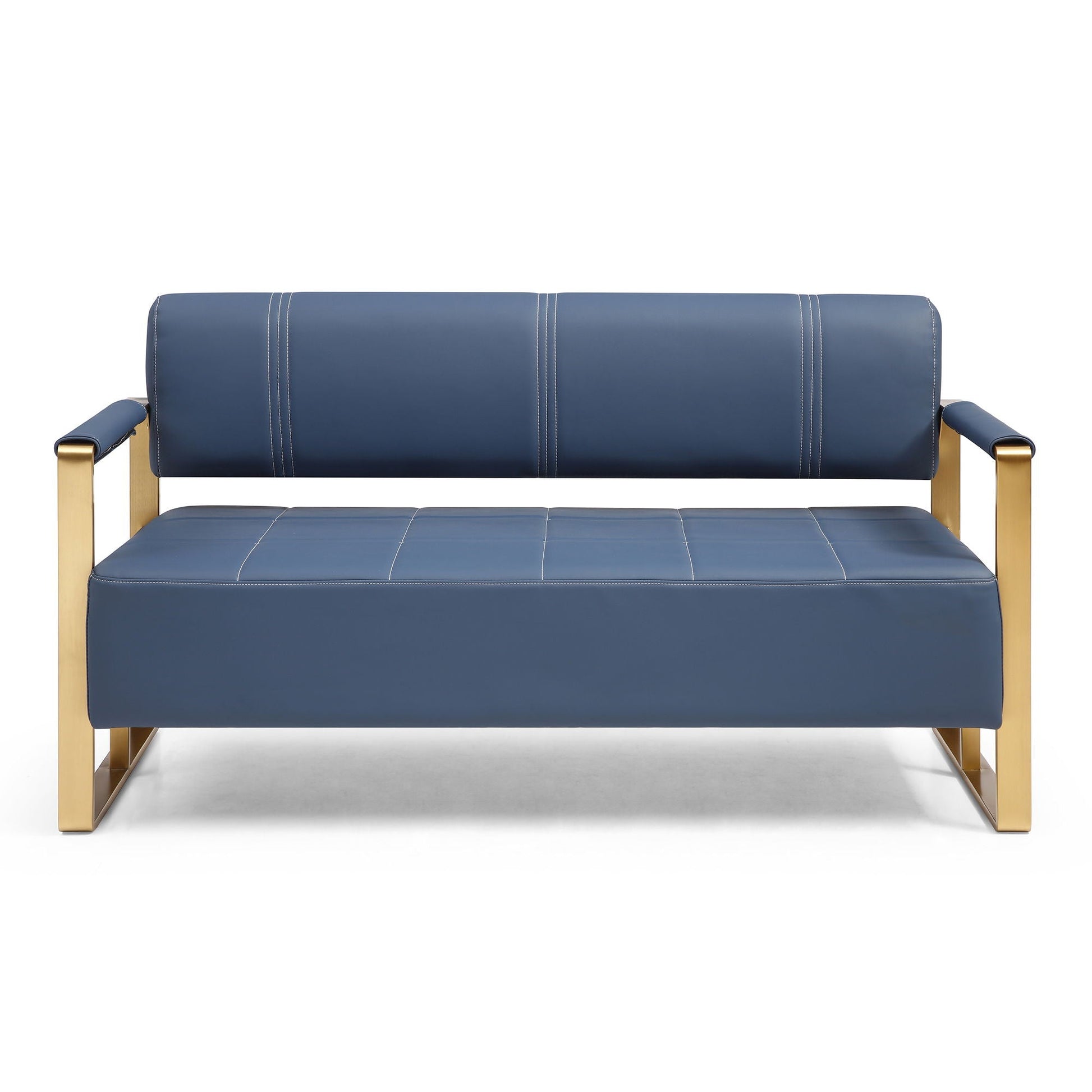 Modern Upholstery Accent Loveseat Sofa For Living Room 2 Seater With Golden Metal Arms Home Essentials