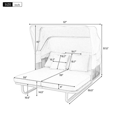 Outdoor Patio Rattan Daybed With Detachable Pillows Hearth and Haven