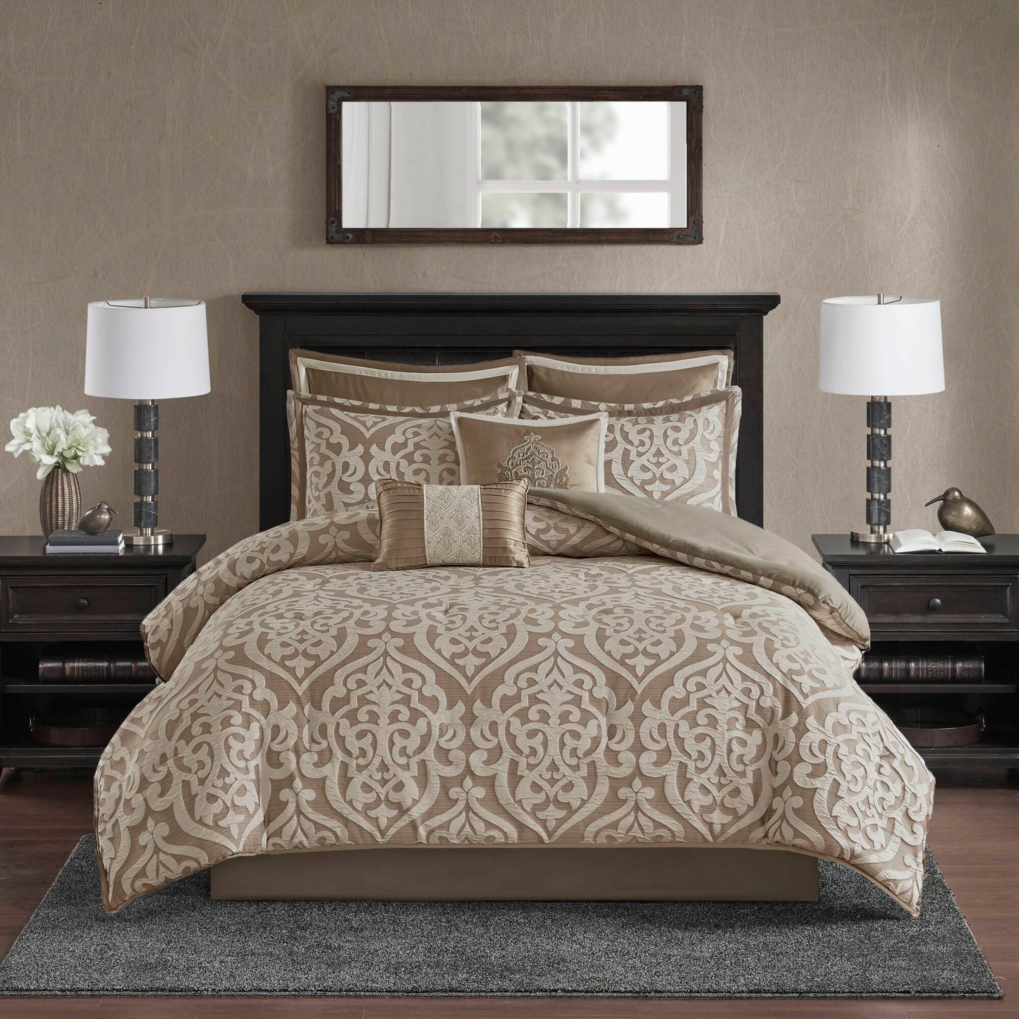 Odette - King 8 Piece Comforter Set - Tan Madison Park