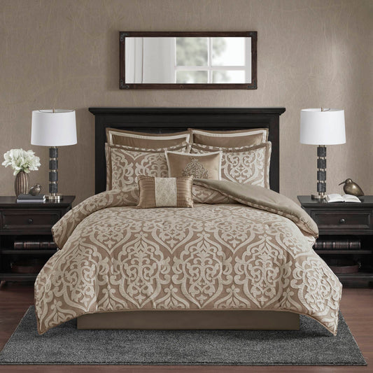 Odette - Queen 8 Piece Comforter Set - Tan Madison Park
