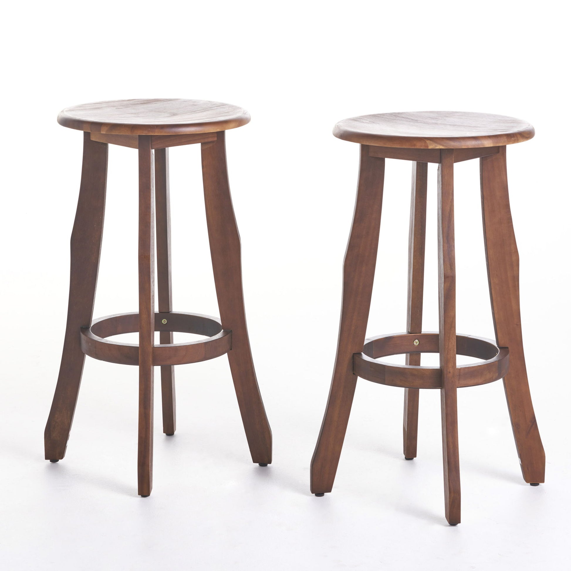 Primrose - Outdoor Acacia Wood Barstools With Foot Rest, (Set of 2) - Dark Brown Noble House