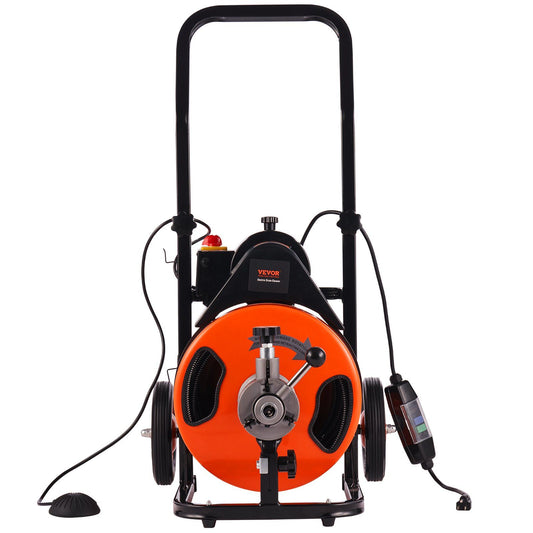 Drain Cleaning Machine 100Ft X 3/8" Auto Feed Sewer Snake - Orange Daily Nest