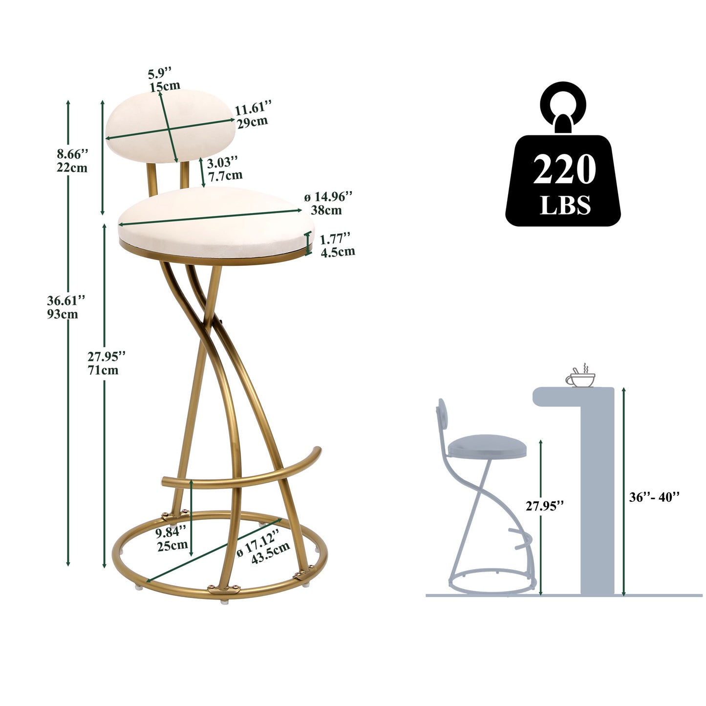 Bar Stools Upholstered Counter Height Barstools For Kitchen Island Modern PU Leather Dining Chairs With Footrest (Set of 2) Home Essentials