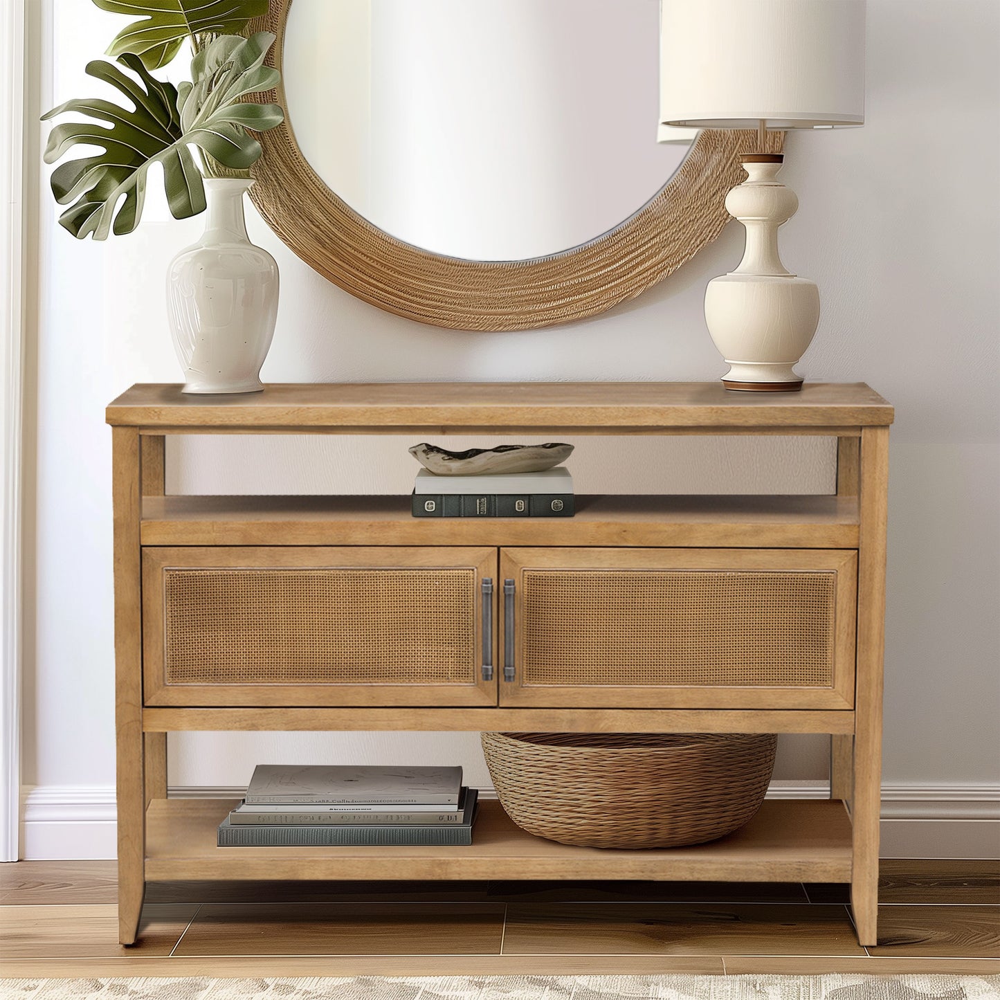 Naomi - 2 Door Storage Console Table - Honey