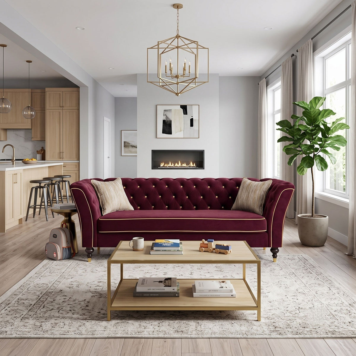 3 Person Sofa With Deep Seat, Tufted Backrest Home Essentials