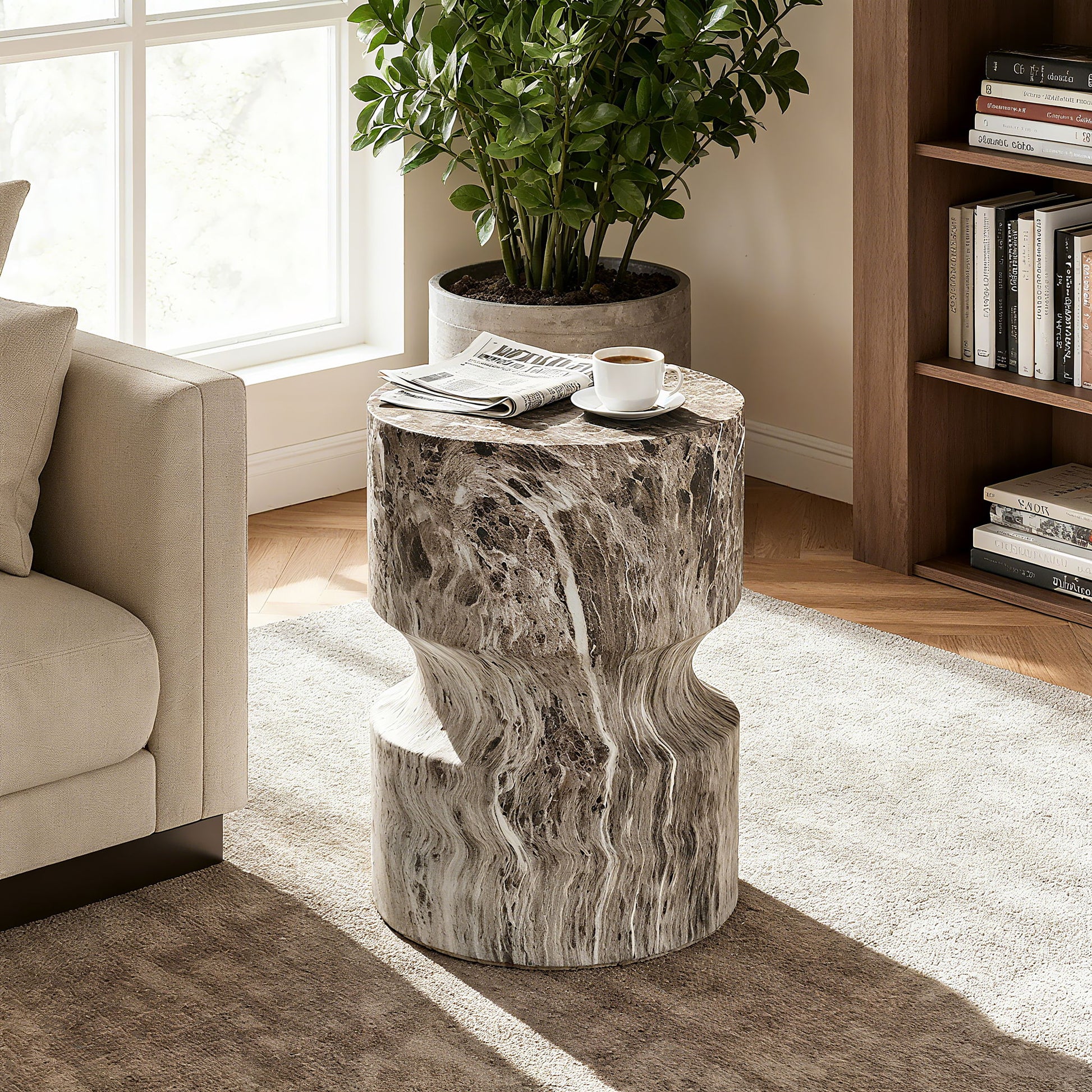 Outdoor Geometric Round End Table - Marble Home Essentials
