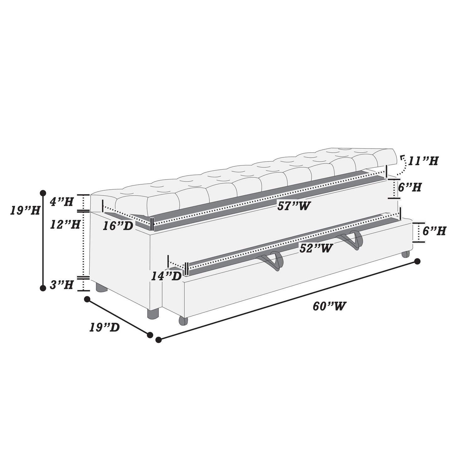 Storage Ottoman With Tufted Seat And Underseat Drawer Home Essentials