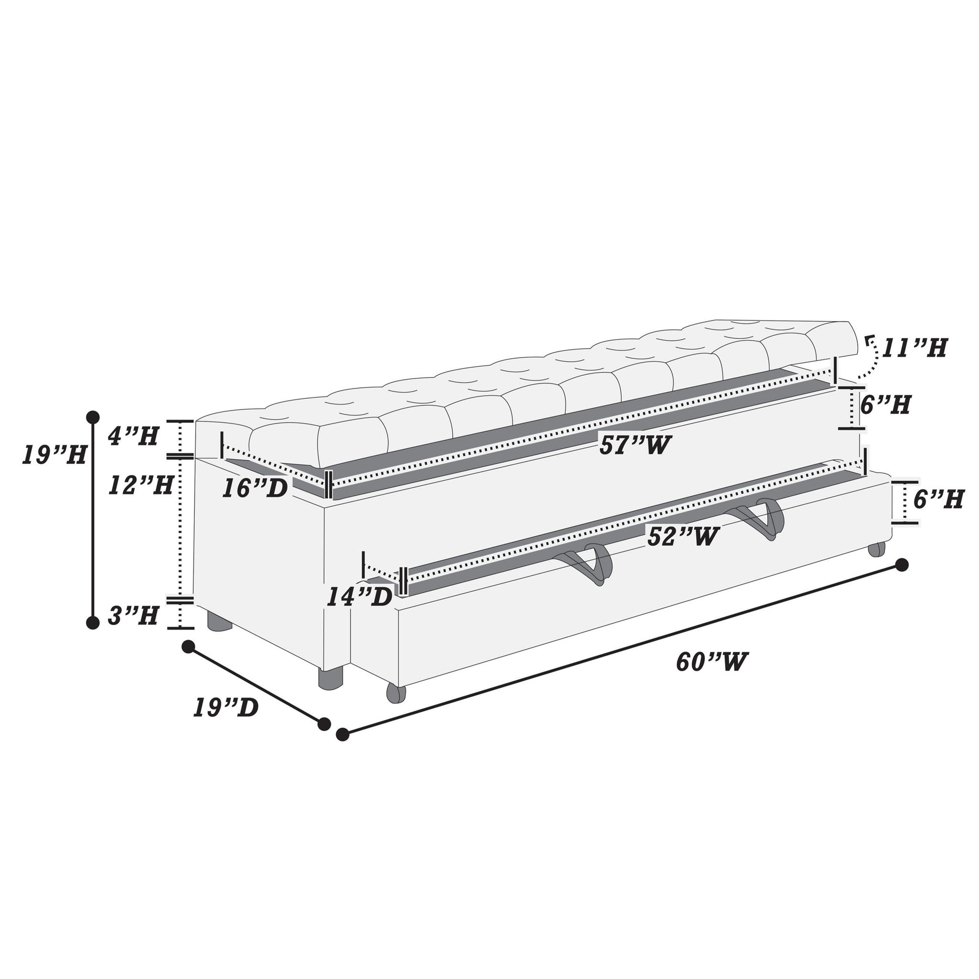 Storage Ottoman With Tufted Seat And Underseat Drawer Home Essentials