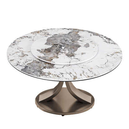 Round Dining Table With 360° Rotating Lazy Susan Scratch & Heat - Dark Purple / White Home Essentials