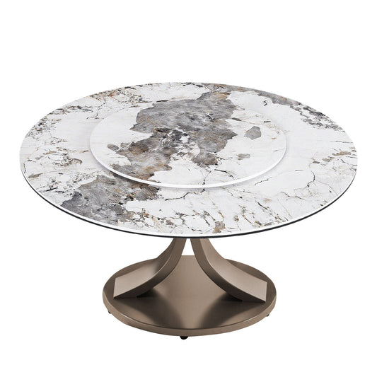 Round Dining Table With 360° Rotating Lazy Susan Scratch & Heat - Dark Purple / White Home Essentials